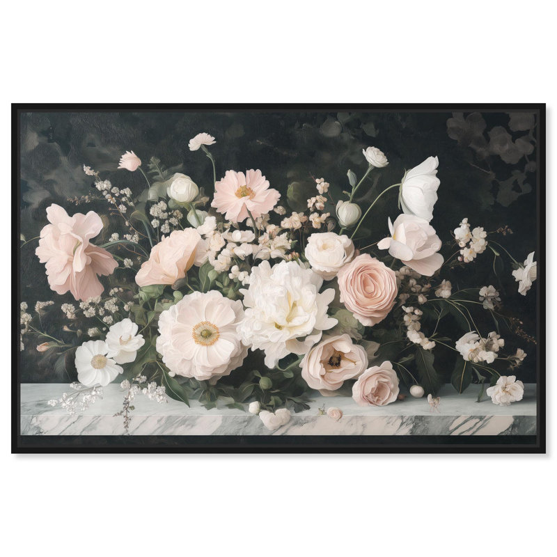 Art mural marbré sur toile , H 11 po x l 16 po, Cadre flottant noir