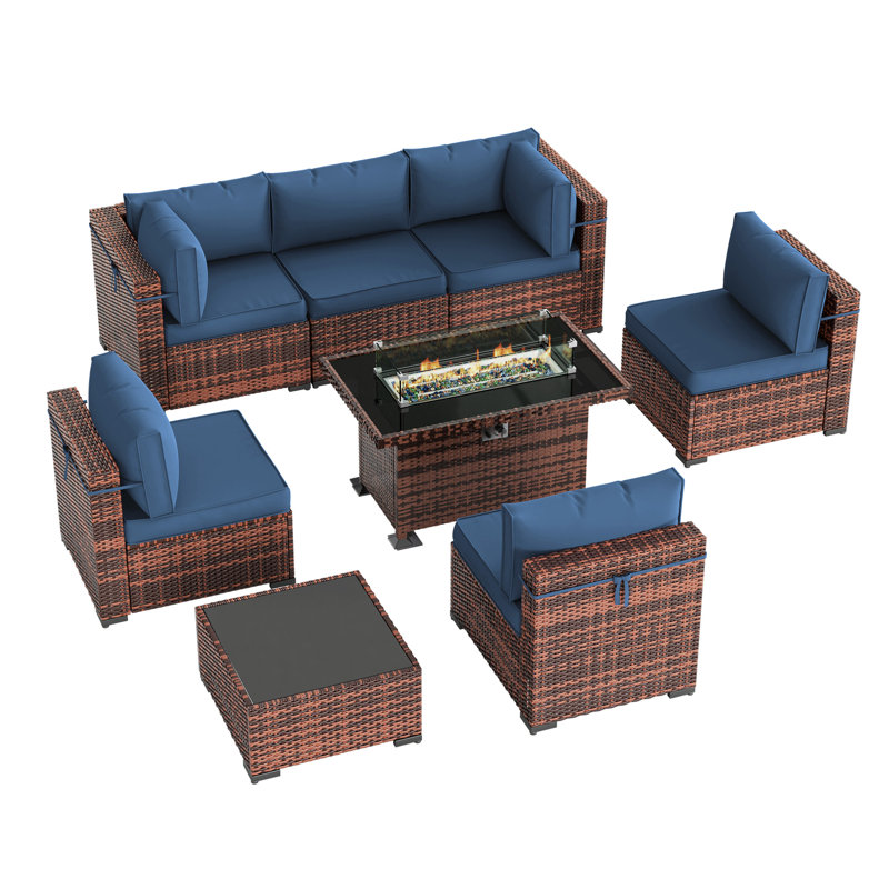 Ceilia Wicker 6 - Person Modular Patio Conversation Set with Cushions, Navy
