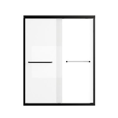 Verre trempé avec film antidéflagrant l 50-54 po x 72 po, porte de douche coulissante double en aluminium, 1/4 po (6 mm), poignée en acier inoxydable (noir)