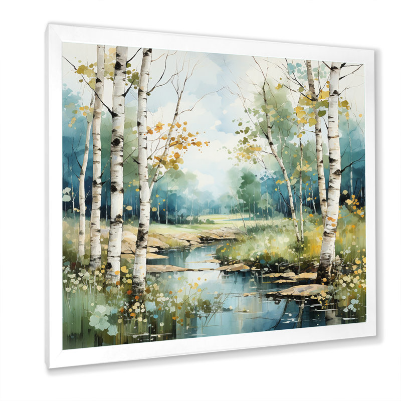 «Birch Woods Whispering Winds X», art mural encadré de bouleau, H 24 po x l 24 po x P 1 po, Cadre simple blanc