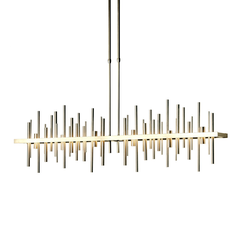 Cityscape 1 - Light Kitchen Island Linear LED Pendant, Vintage Platinum, Modern Brass