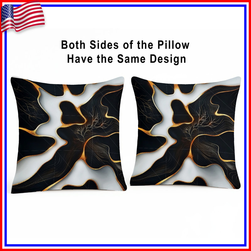 Coussin décoratif abstrait, coussins double face Art, Carré 16 po, Noir / abstrait