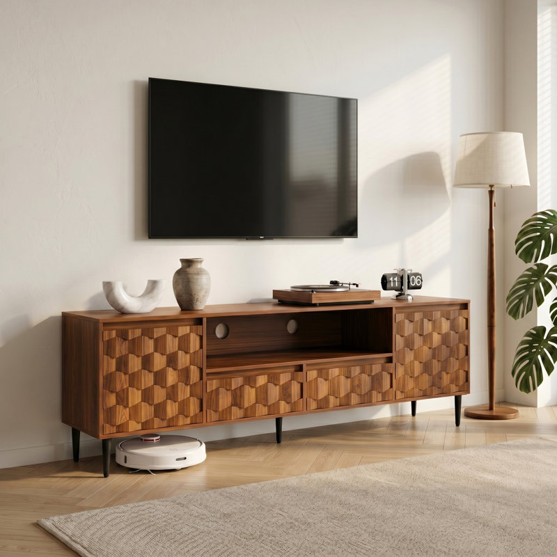  Ulita 78'' Fluted TV Stand, Mid Century Modern Entertainment Center with Storage Cabinets & Open Shelves, Media Console TV Cabinet