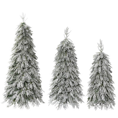 Ensemble de 3 sapins de Noël artificiels floqués préilluminés (1,20 m, 1,50 m, 1,80 m) avec lumières