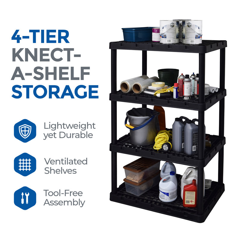 Black Plastic 4-Shelf Interlocking Storage Unit