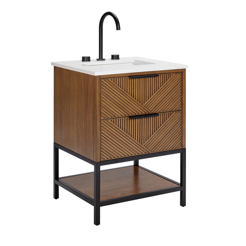 Ensemble de meuble-lavabo 24 po Diamond, Quartz blanc, Noyer, Noir mat