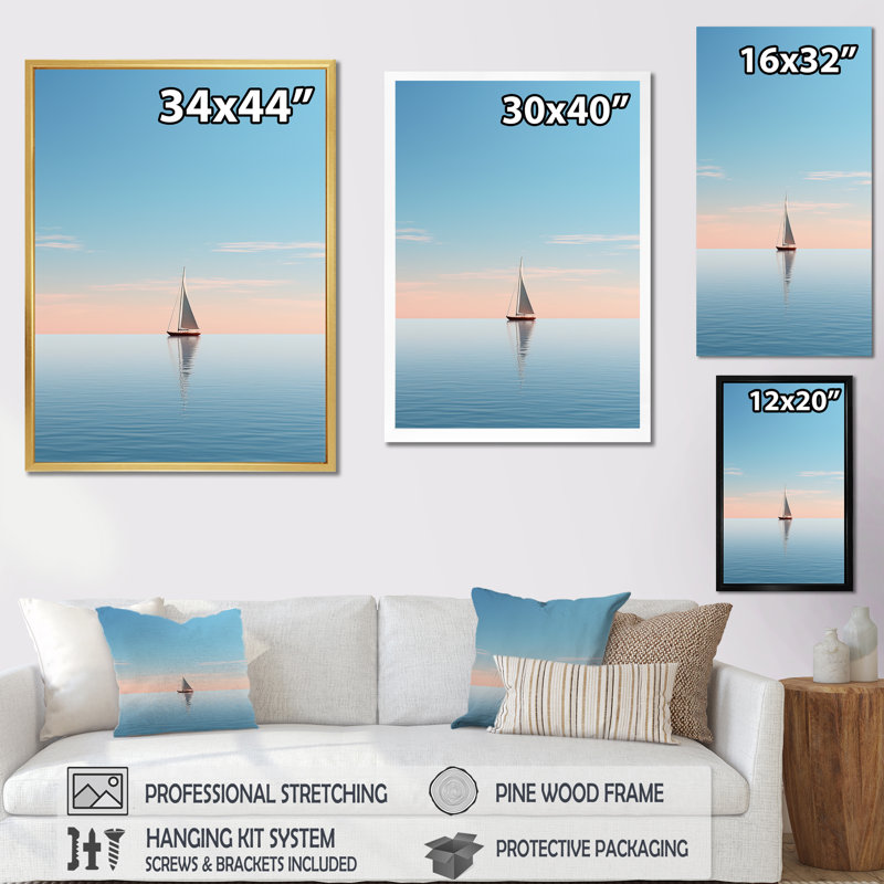 «Blue Maritime Sailboard Horizon I» sur toile, H 40 po x l 30 po x P 1,5 po, Encadrement doré