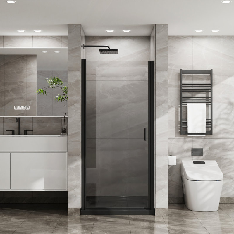34"X 72" Pivot Shower Door, 1/4" Thick Tempered Glass Swing Shower Door, Semi-Frameless Design, Matte Black