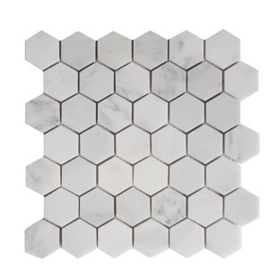 Carreau de mosaïque de plancher et de mur en marbre poli hexagonal 2 po 12 po x 12 po Calacatta 2 po (1 pied carré / pièce)