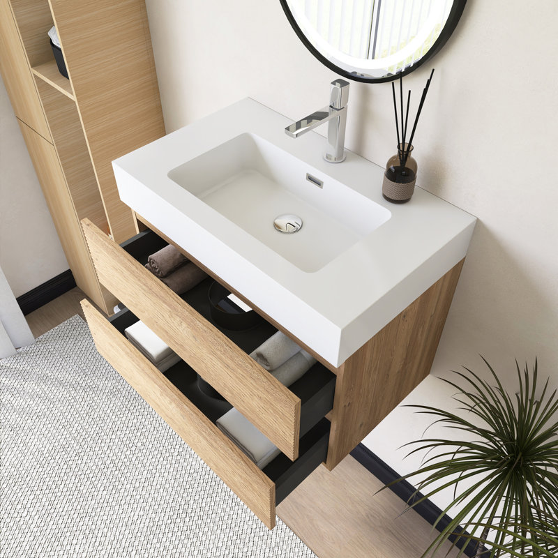 Meuble-lavabo mural 30 po avec lavabo à surface solide intégré, 30"