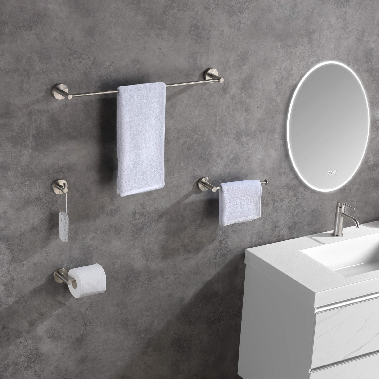 Circular 5 - Piece Bathroom Hardware Set, Brush Nickel