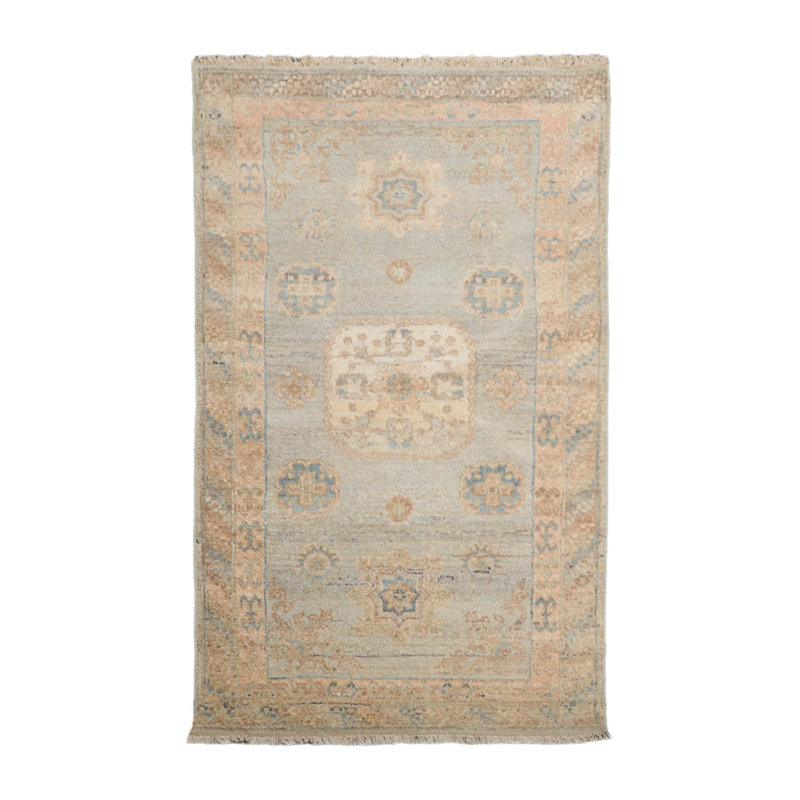 Tapis beige en laine noué à la main 3 po x 5 po Oushak couleur menthe, beige