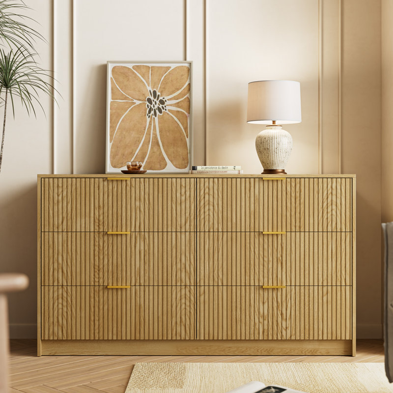 Commode 6 tiroirs 55,1 po, Brun