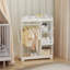 Wooden End Table With Storage Shelves And 3 Side Hooks