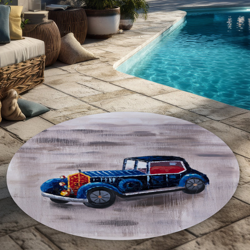 Toy Car Gray Transportation Round Outdoor Area Rug for Home Decor