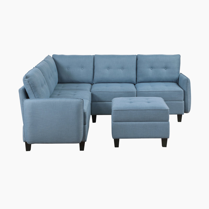 Hultgren 86" Modern & Contemporary 6-Piece Sectional Sofa - Textured Upholstery Sectional Sofa, Hidden Storage, Ottoman