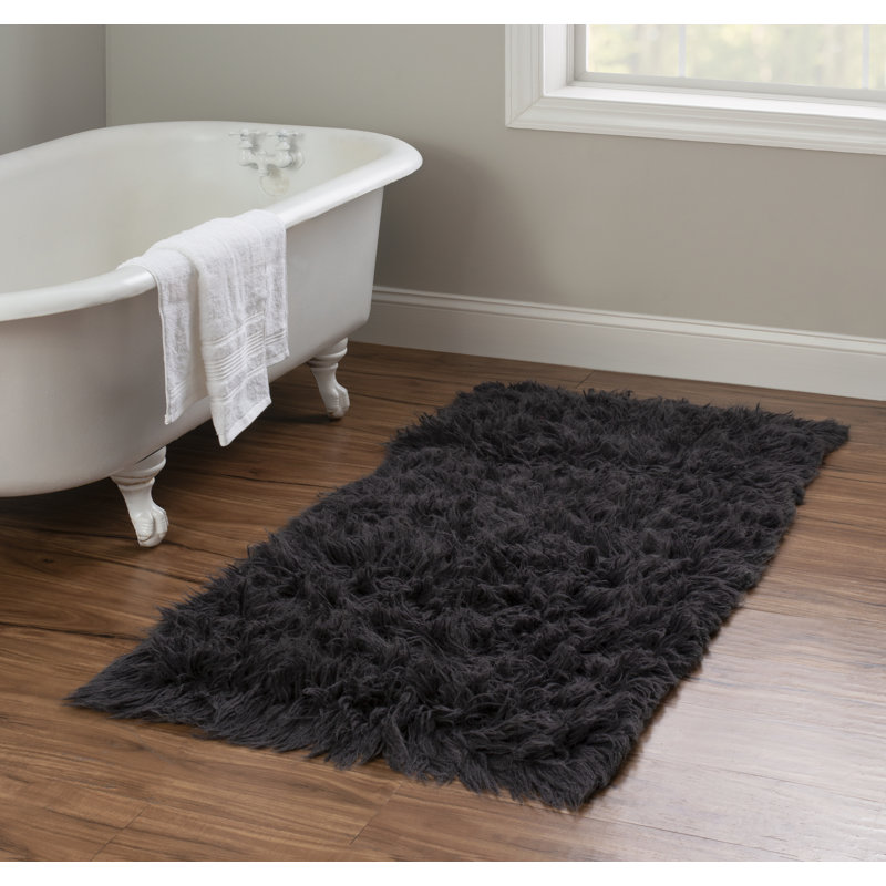 Alamin Flokati Wool Shag Hand Loomed Grey Rug, Rectangle 2'4" x 4'3"