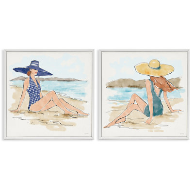  Bathing Beauties on Beach 2 PC Giclee Art Set by Anne Tavoletti