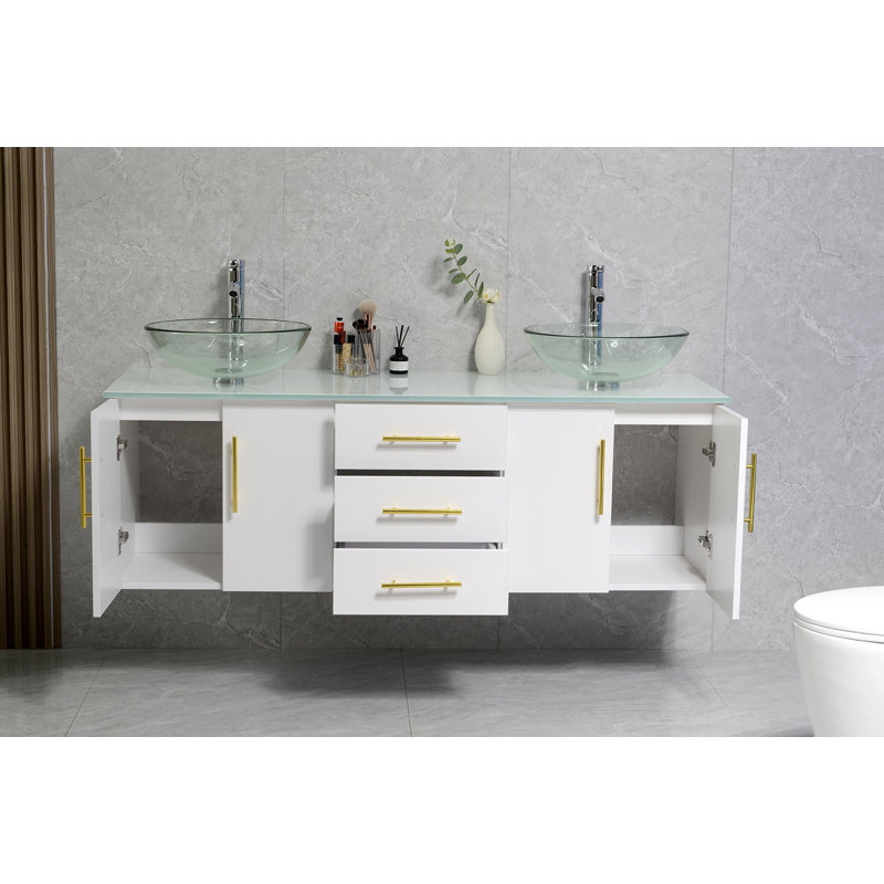 Ensemble de meuble-lavabo mural double, Blanc