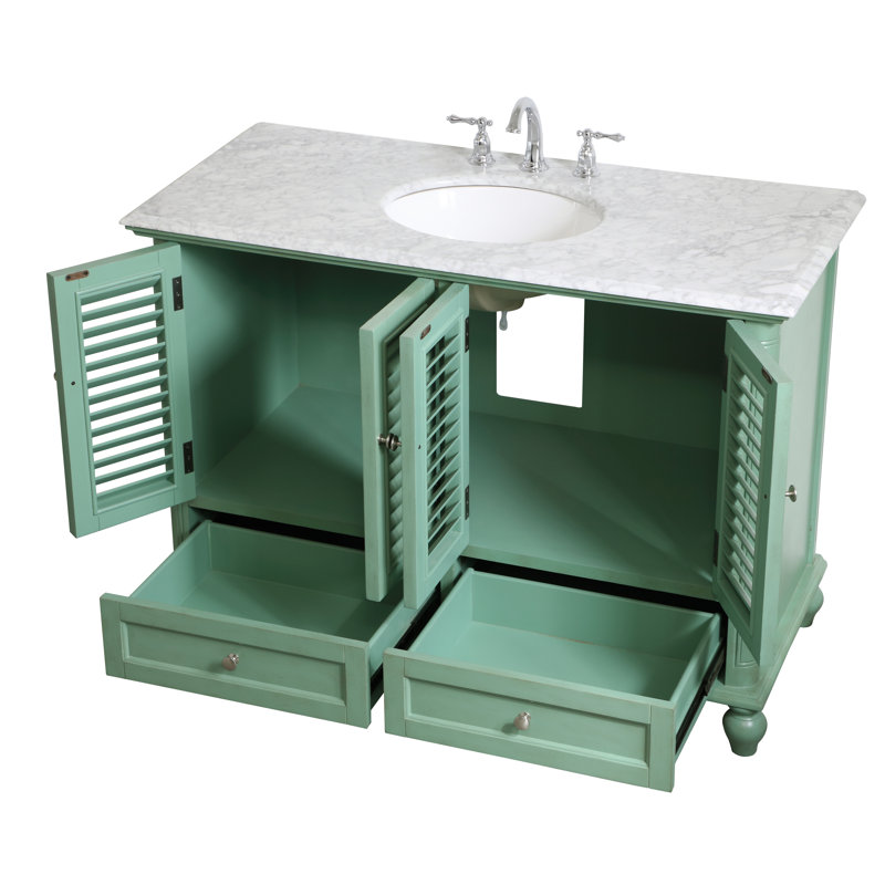Hansford 48'' Single Bathroom Vanity with Marble Top, Light Green