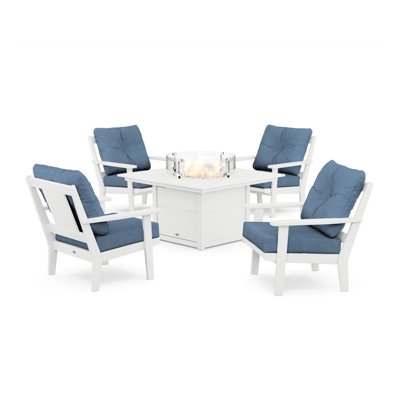 Ensemble de conversation à chaises multiples avec coussins 5 pièces Prairie, Bleu ciel, Blanc