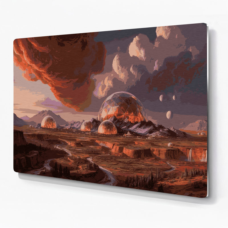 «Space Terraformed Mars concepts», art mural en métal noir, H 288 po x l 432 po x P 0,05 po