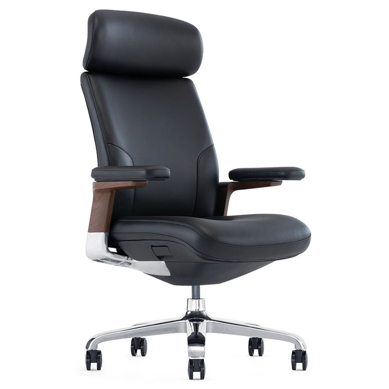 Fauteuil de direction ergonomique en cuir véritable, Noir