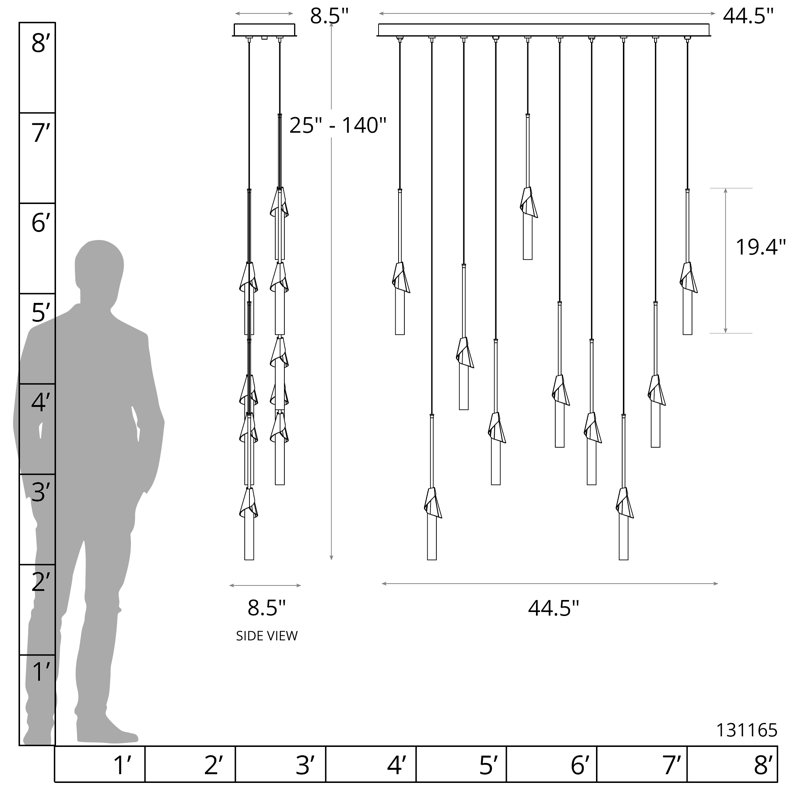 Lilium 10-Light Linear Pendant, Dark Smoke, 90" H