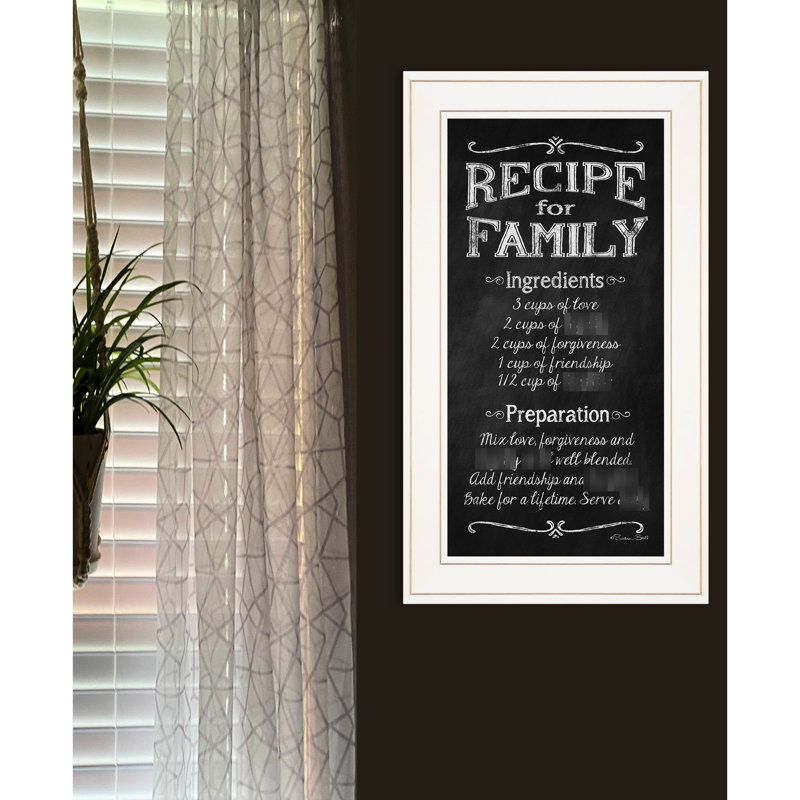 «Recipe For Family», reproduction encadrée, ornement multicolore, prêt à monter, 21 po x 12 po x 1 po, papier de 3 lb beauté, multicolore, suspendu,