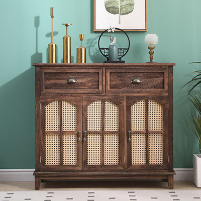 Console rectangulaire en bois massif noyer foncé