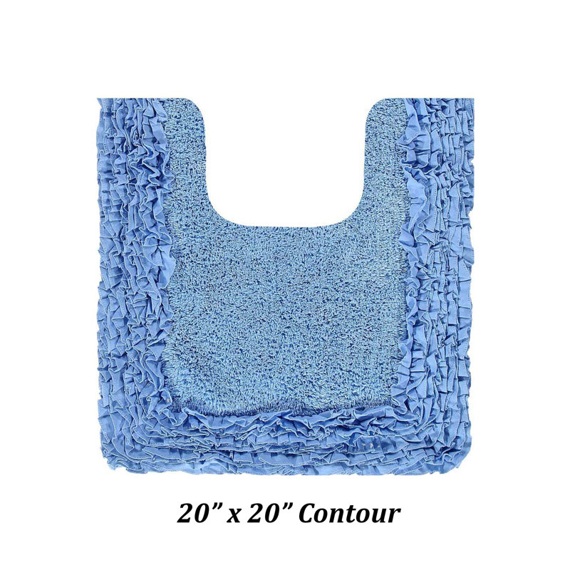 Tapis pour salle de bain en U touffeté 100% coton Cabeza, tapis de toilette doux absorbant avec envers en latex antidérapant, bordure à volants décoratifs, 20 po x 20 po, bleu