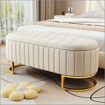Elegant Velvet Storage Ottoman With Button-Tufted Design, Metal Legs, And Spacious Interior For Living Room And Bedroom