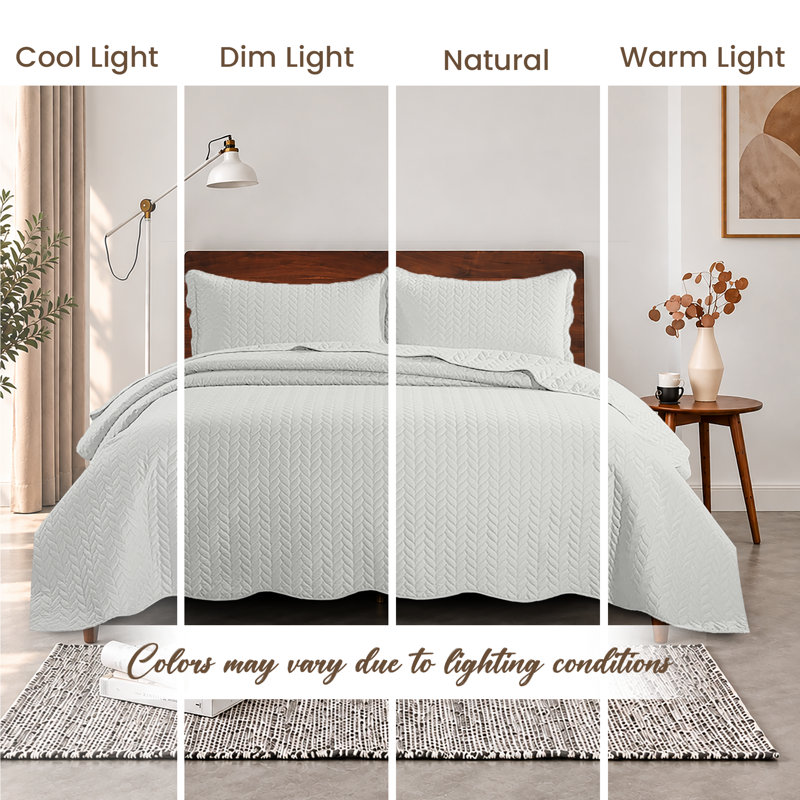 Ensemble d'édredon léger en microfibre avec taies décoratives Oxford, California King Comforter + 2 Standard Shams, White