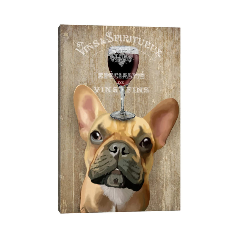 Dog Au Vin, French Bulldog by Fab Funky - Wrapped Canvas Gallery-Wrapped Canvas Giclée, 31cm H x 20.5cm W