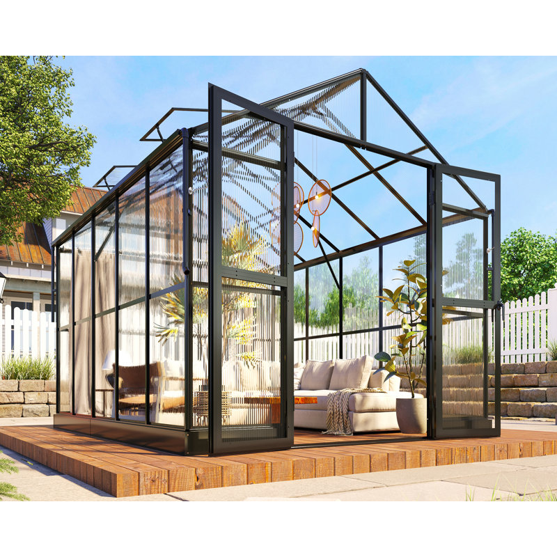  Grower’s Haven AMERLIFE Greenhouse - Outdoor Aluminum Polycarbonate Greenhouse With Ventilation And Rain Gutter, Double Doors With Hook, Walk In Greenhouse For Outdoors, Backyard, Garden