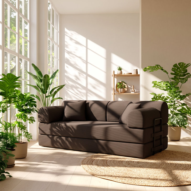 Linso 78.74" W x 35.43" D x 16.14" H 3-Seat Corduroy Convertible Sleeper Sofa