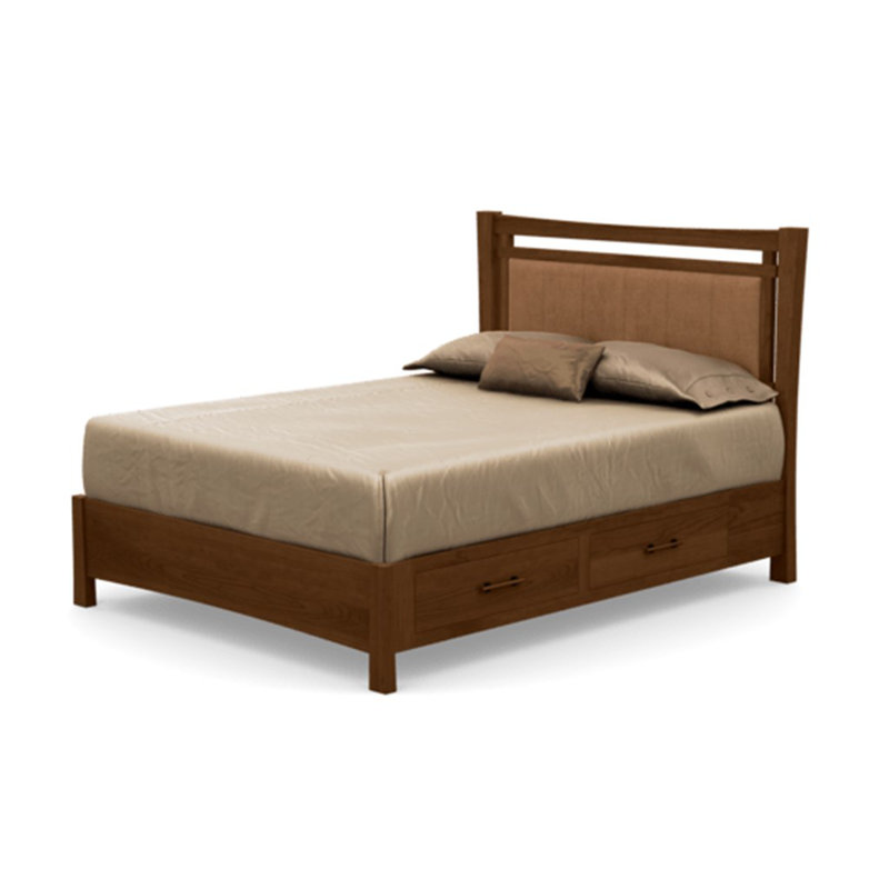 Monterey Upholstered Storage Bed, California King, Ebony Leather, Saddle Cherry