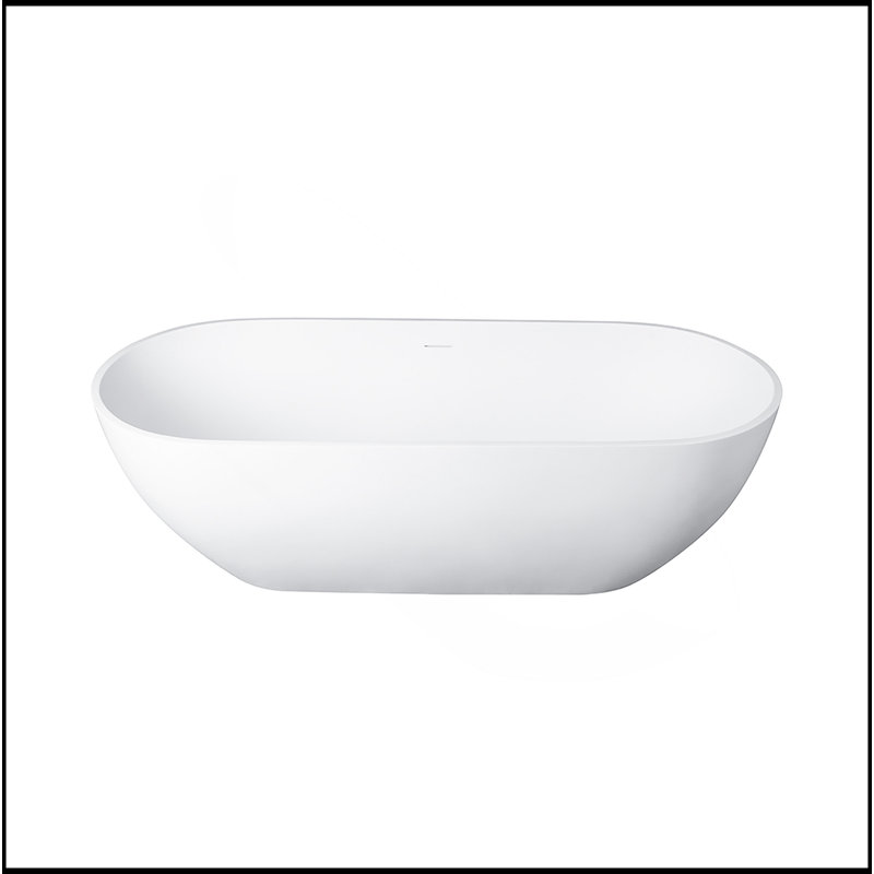 Baignoire de luxe autoportante à surface solide avec trop-plein et bonde escamotable, blanc mat pour les salles de bain contemporaines