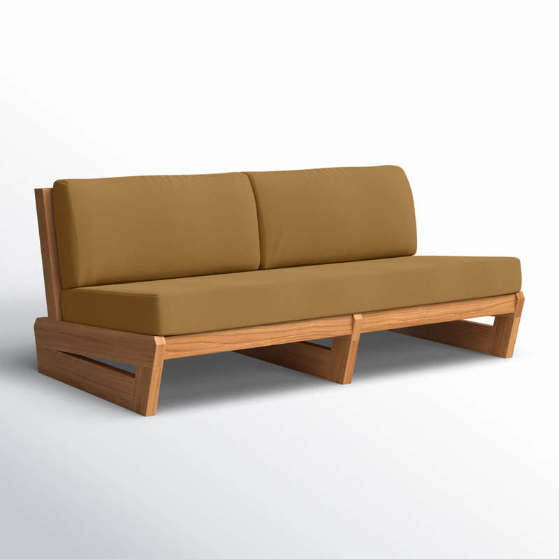 Despina 70.1'' Wide Straight Teak Loveseat with Cushions, Brown