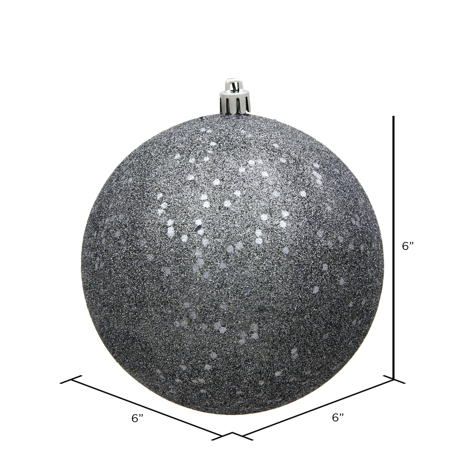Holiday Décor Ball Ornament, 6" H x 6" W x 6" D, Pewter Sequin