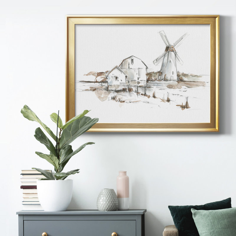Toile encadrée de qualité supérieure Old Mill Farm I - prête à être accrochée, Or, H 26,5 po x l 36,5 po x P 1 po