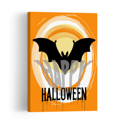 Affiche murale abstraite contemporaine représentant une chauve-souris effrayante dans un paysage naturel, inspirée d'Halloween.