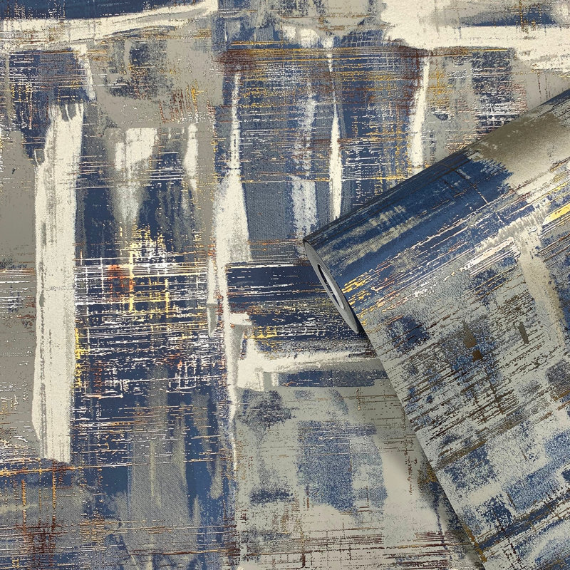 Rouleau de papier peint abstrait lustré métallique, Marine