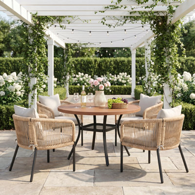 4 Person Patio Dining Set With PE Rattan Woven Chairs