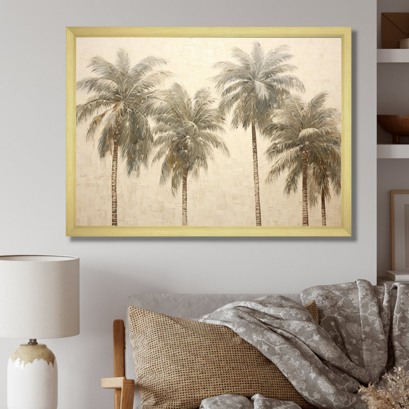 Minimalisme rétro, tranquillité tropicale, palmiers I - palmiers, impression sur toile, palmiers, Cadre doré simple