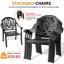 Ensemble de salle à manger d'extérieur rectangulaire 7 pièces de 170 cm de long avec trou pour parasol, 6 chaises empilables avec coussins bruns-2110257402-2110257401