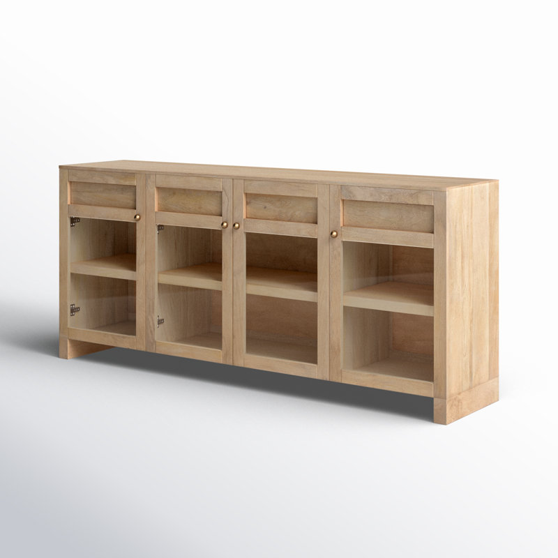 Stonewall Light Brown Wood Sideboard with Glass Doors