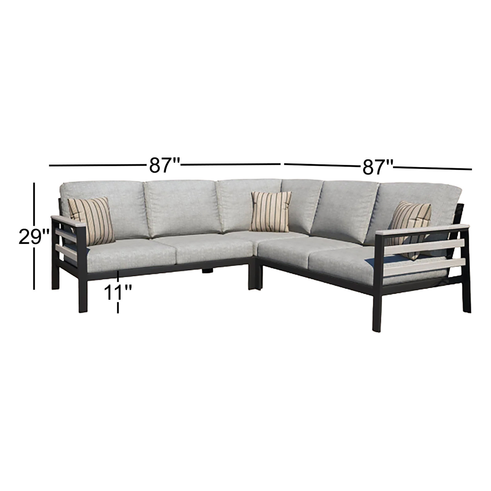 Townsend Outdoor 5 Person Sectional Seating Group With Sunbrella Cushions, Strip, Canvas Granite Sunbrella® Canvas