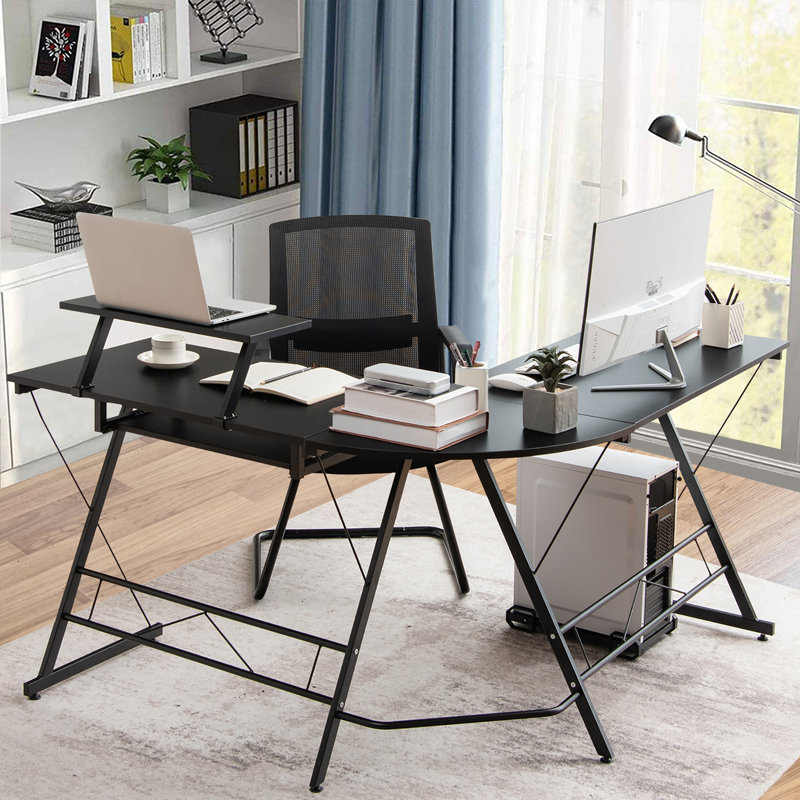 Jazabell L-Shaped Metal Base Computer Desk