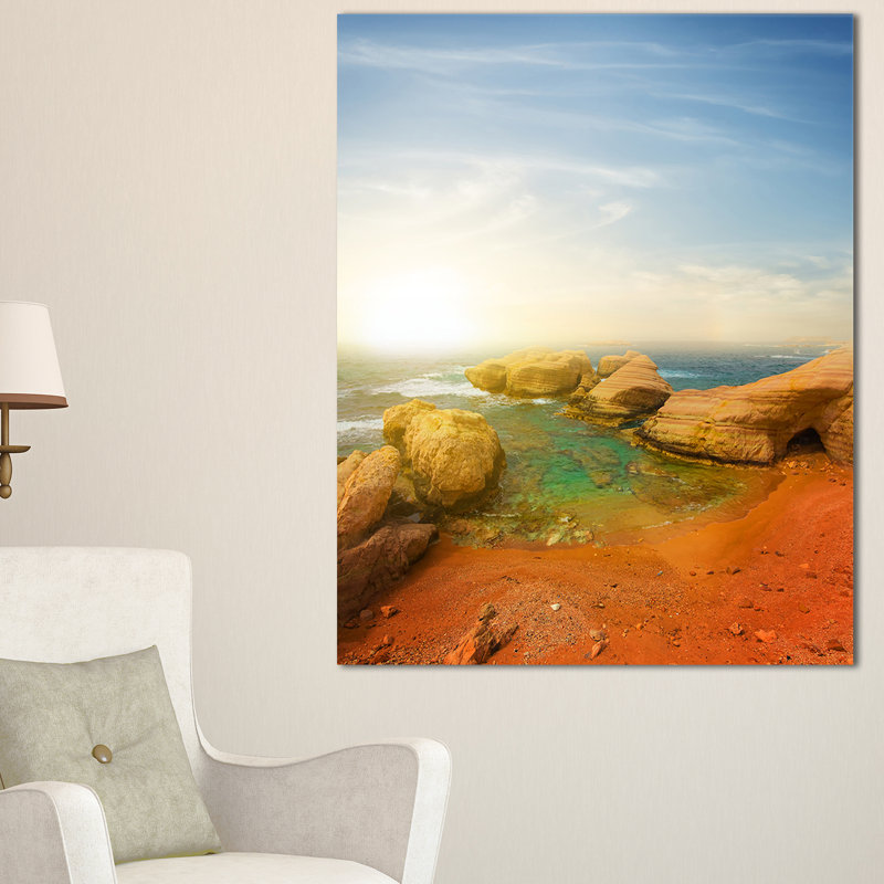 Large Coastal Red Beach and Blue Sky Canvas Print